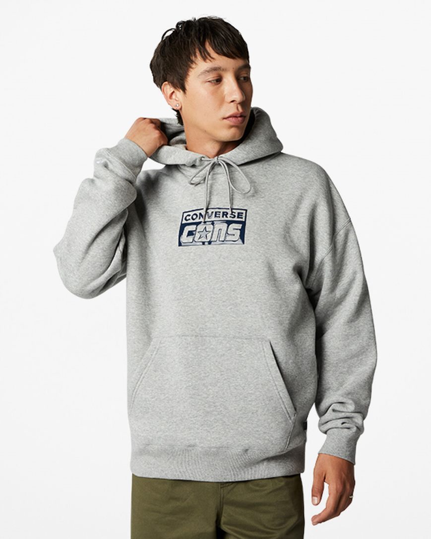 Men\'s Converse CONS Fleece Pullover Hoodie Grey | AU EC834Q